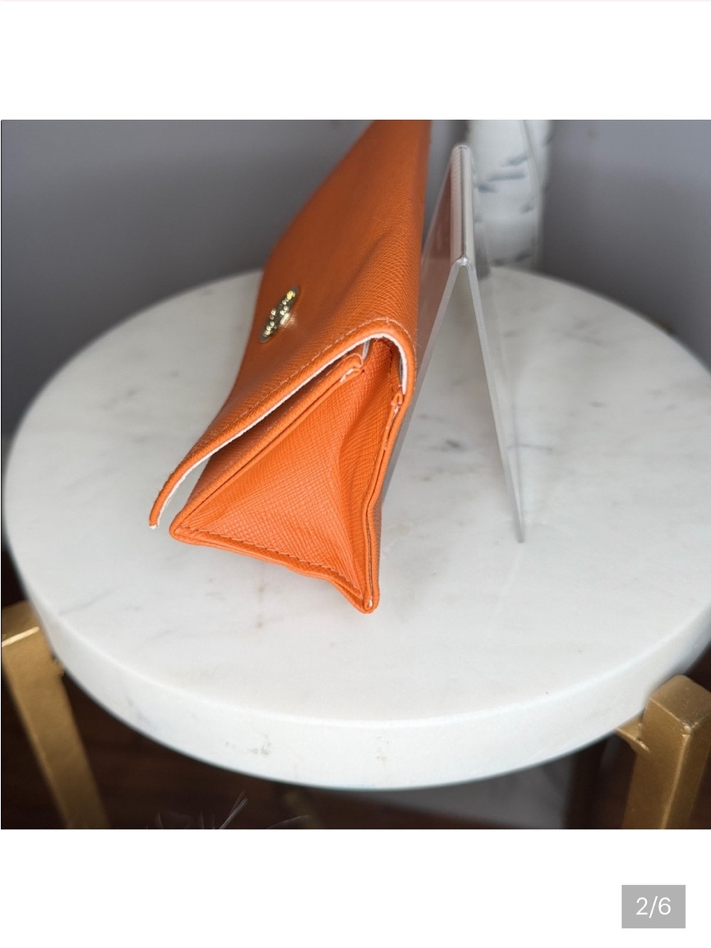 EUC Tory Burch Orange Saffiano Continental EYE GLASS CASE with Gold Logo - Picture 5 of 6